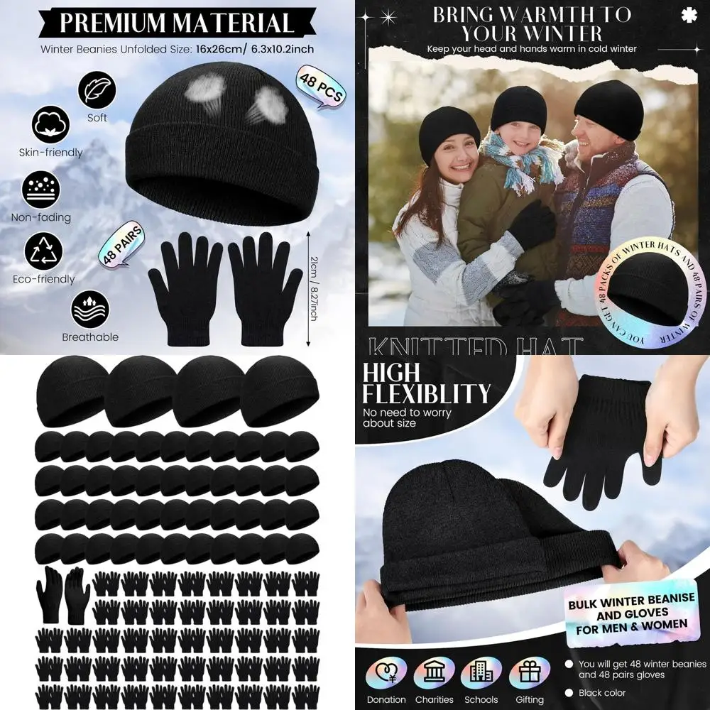 

96-Piece Unisex Winter Hat & Gloves Set, Warm Beanie and Mittens for Men & Women in Cold Weather