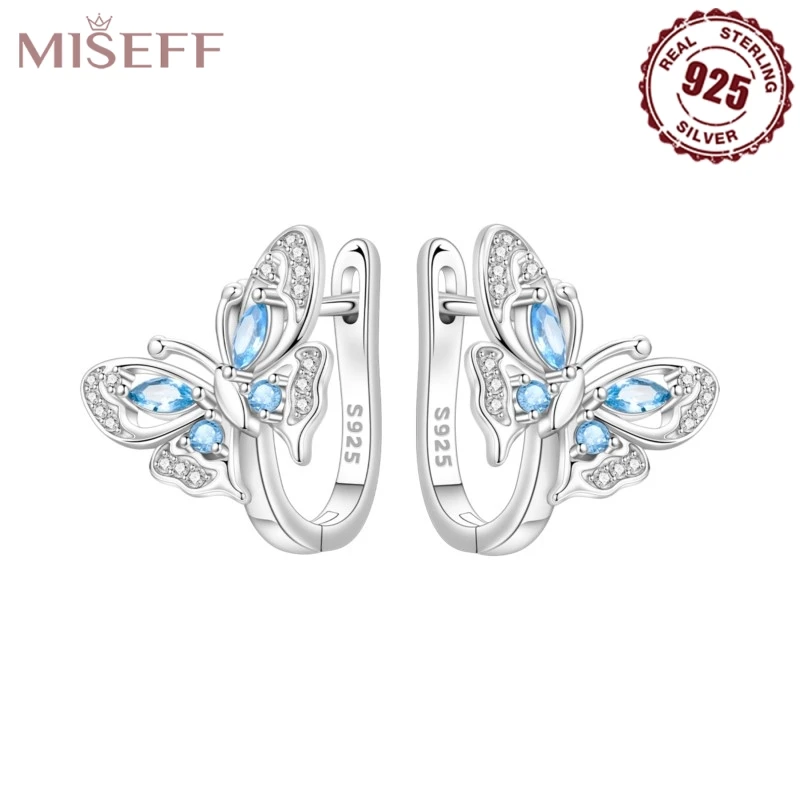 MISEFF 2025 925 Sterling Silver Blue Hollowed-out Butterfly Hoop Earrings Zircon Silver Earrings Lady Women Gifts Jewelry