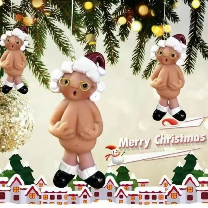 New Christmas Resin Keychain Pendant,5CM Resin Santa Claus Ornament Naked Santa Funny Christmas Tree Ornaments Hanging Pendants