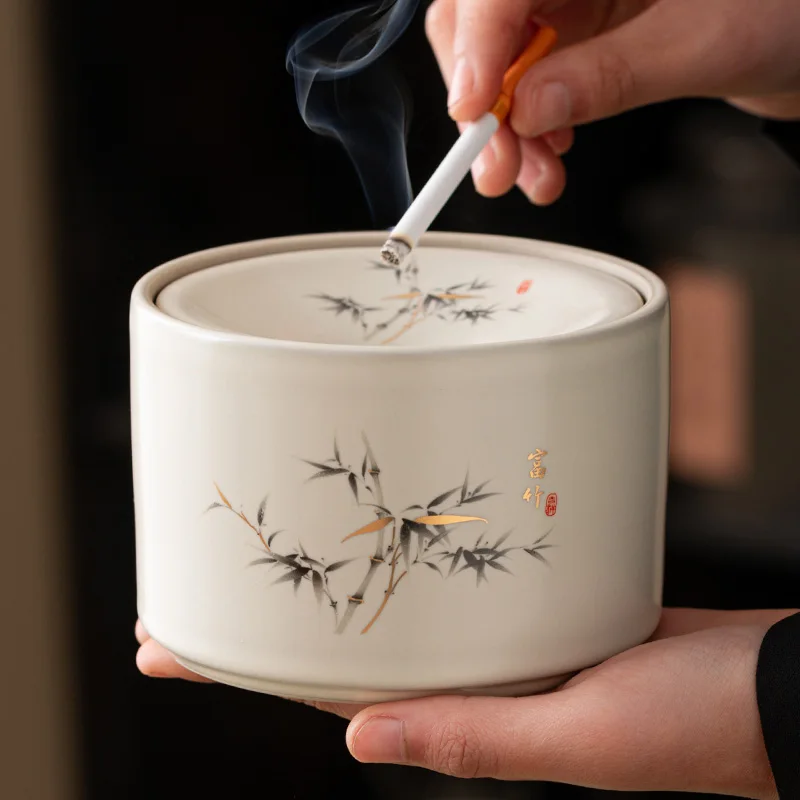 

Керамическая пепельница в китайском стиле с крышкой, украшение для дома, гостиной, офиса, аксессуары для мытья чая, пепельница с защитой от лета, 1 шт.