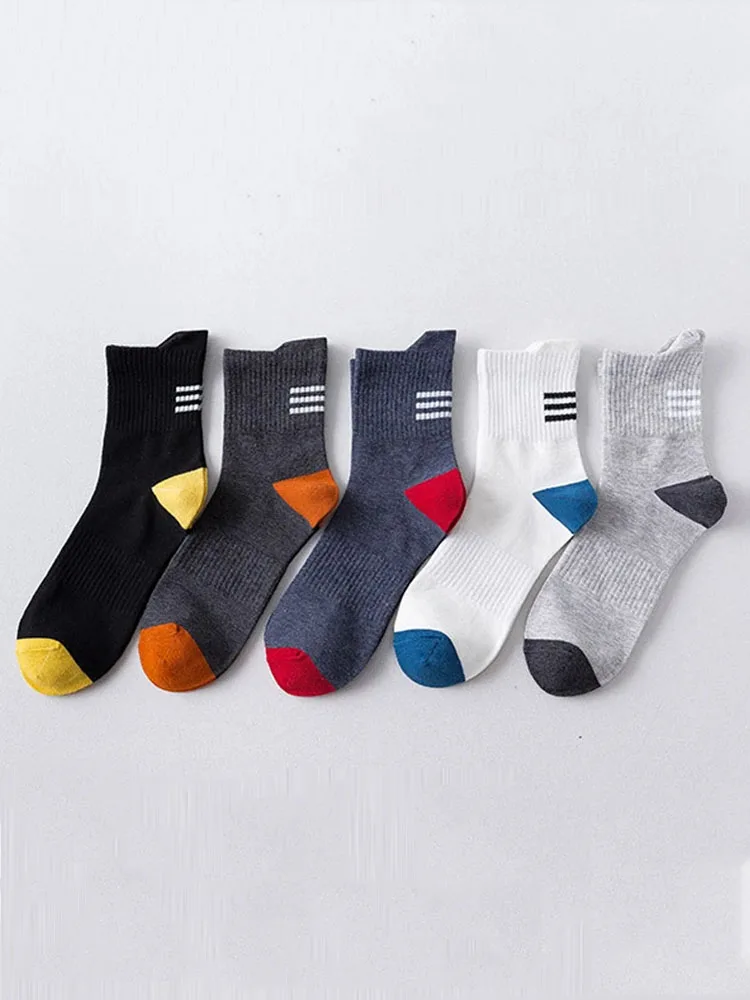 5 Pairs 100% Cotton Men Socks High Socks Trendy Street Sports Sock Men\'s Cotton Breathable Stocks for Students Size 39-44