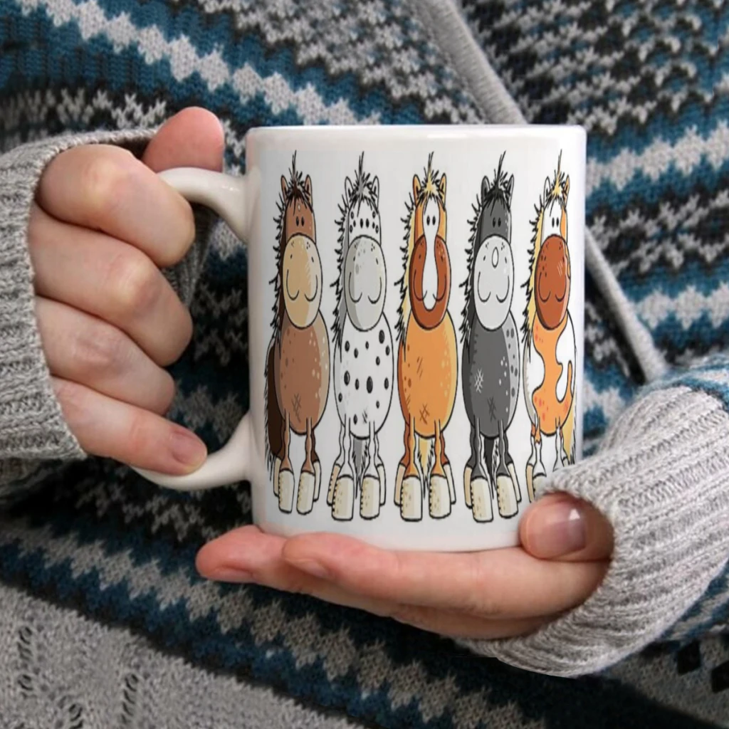 

Five Happy Horses CartoonCoffee Mug Tea Cup 11oz Coffee Cup Funny Birthday Ceramic Mug Personalized Cup