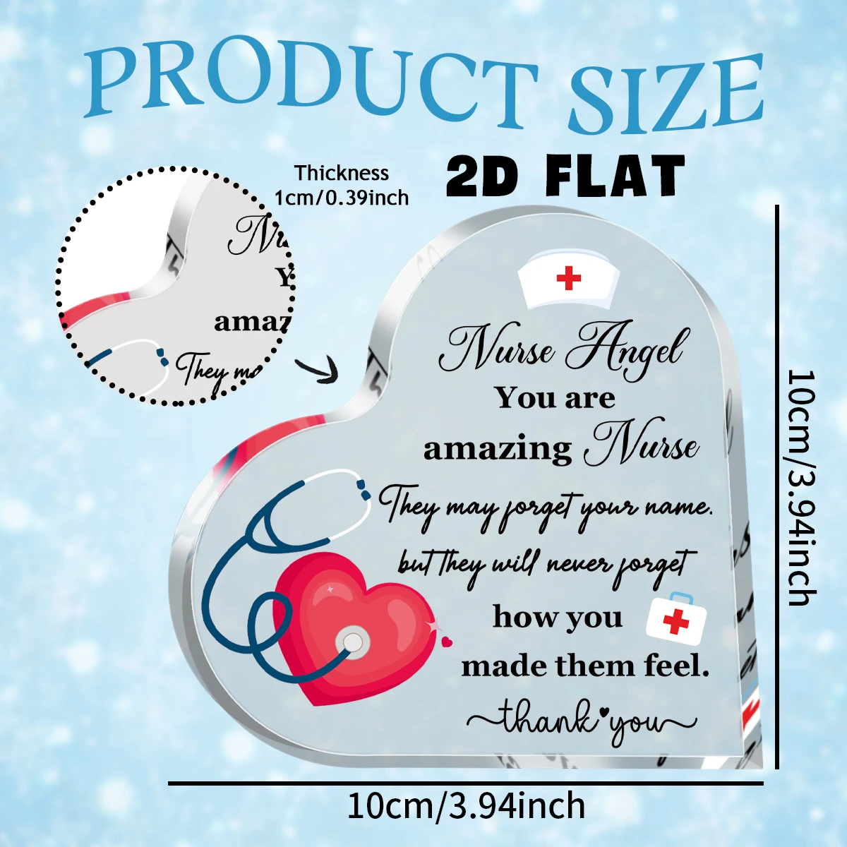 1 قطعة لوحة أكريليك على شكل قلب- "ممرضة الملاك أنت ممرضة مذهلة" لافتة لعيد الممرضات، عيد الميلاد، هدية تقدير التخرج
