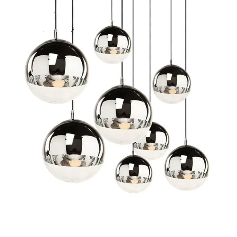 

Copper/Sliver Glass Shade Silver Inside Mirror Pendant Light E27 LED Pendant Lamp Glass Ball Indoor Living Room Lamps