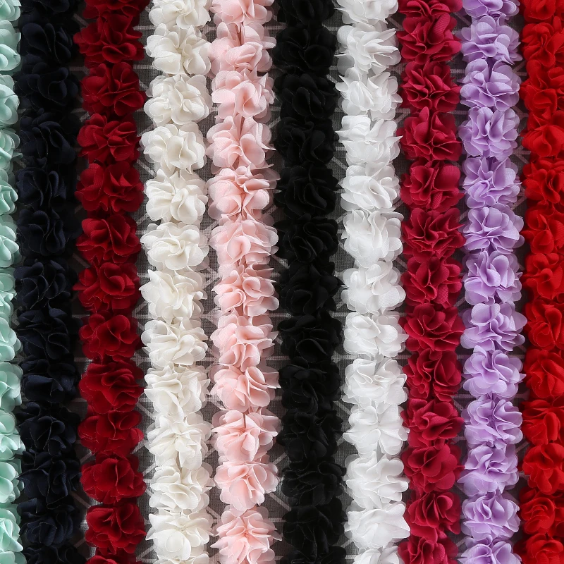 26 Blumen 14 Farben 3D Chiffon-Blumen DIY 5cm Breite Spitzenborte Spitzenband Dekoration Kleidungszubehör Ohne Stirnband – Detail 15