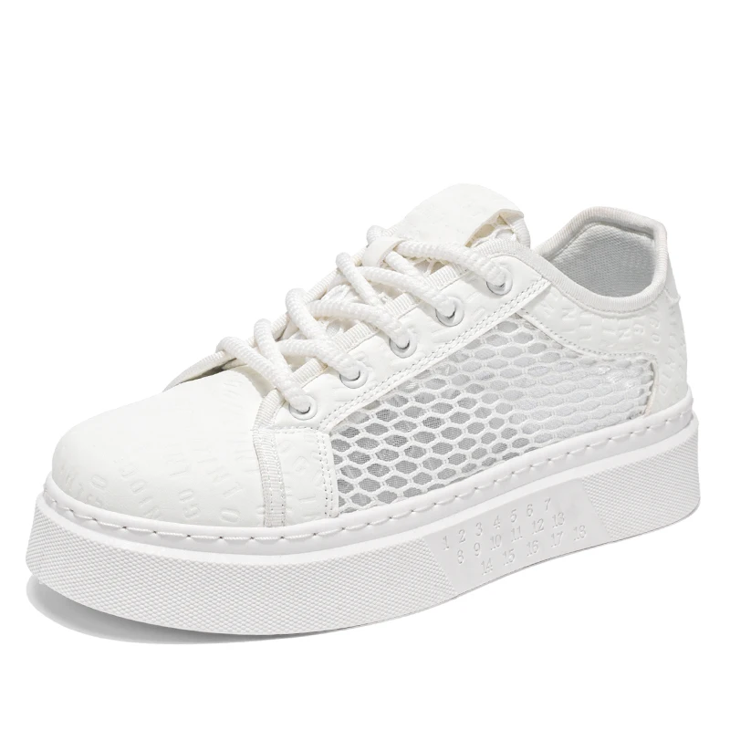 

GIOIO Летние мужские перфорированные дышащие туфли с большой сеткой, белые спортивные туфли на толстой подошве с низким берцем