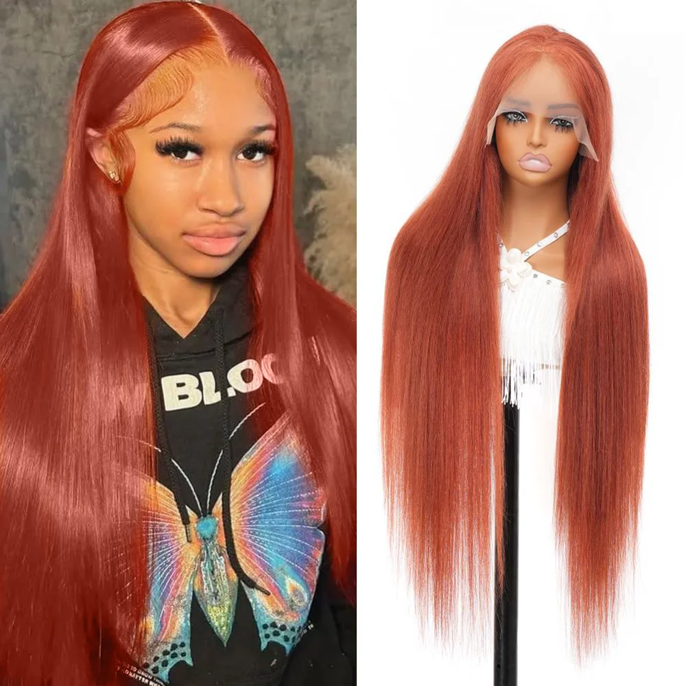 

Имбирный парик из человеческих волос 13x4, прямые рыжие оранжевые парики спереди, человеческие волосы HD, прозрачный кружевной фронтальный парик 350, цветной парик из волос