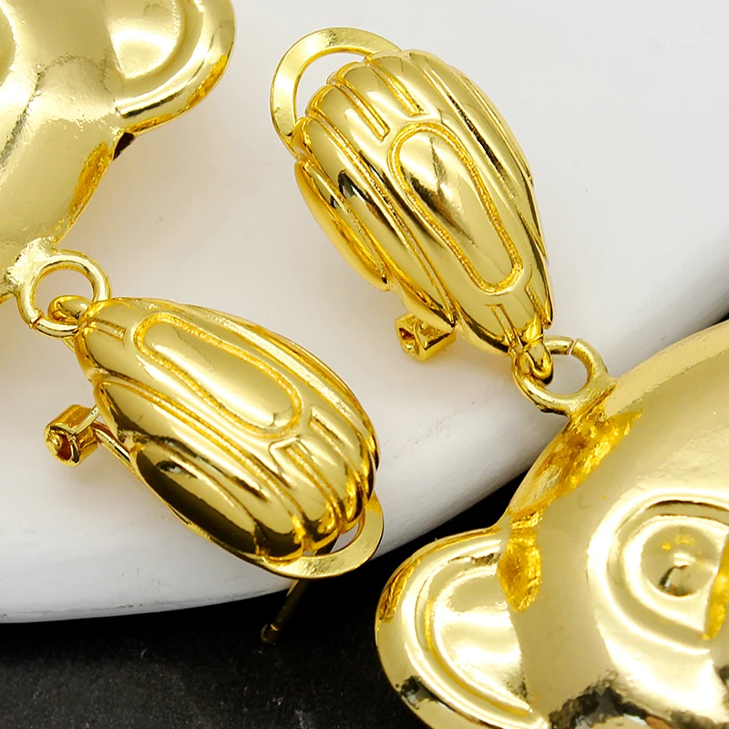 Necklace Teddy Bear Drop Earrings XL Size Pendant Women Gold Plated Bridal Wedding Jewelry Set Wholesale Copper Bijoux Gifts