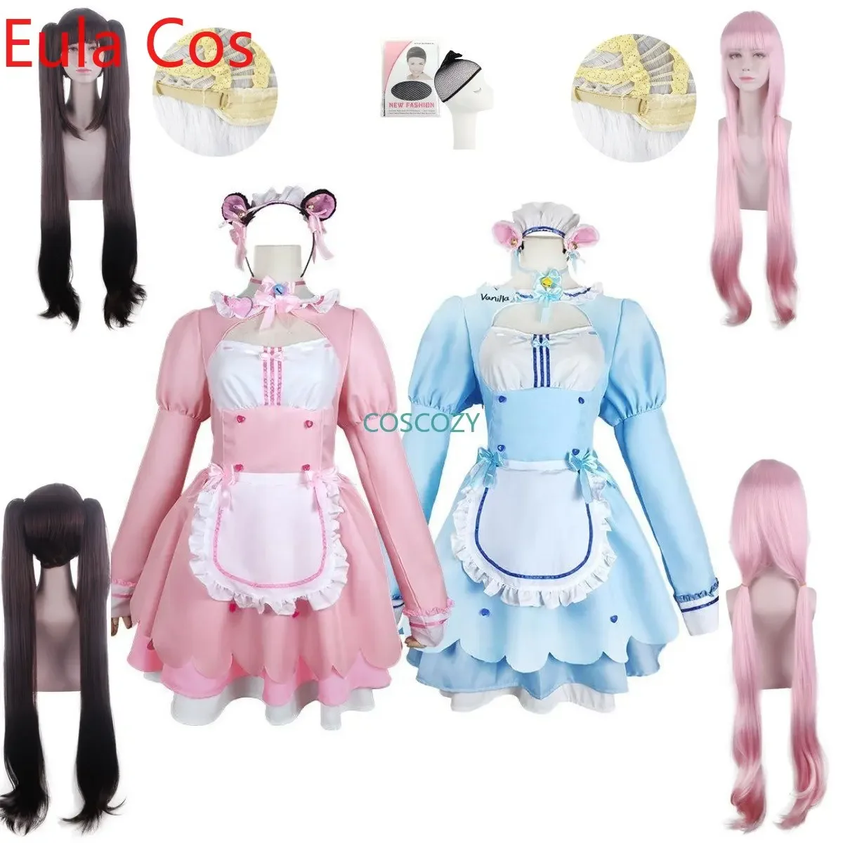 

Anime Chocolate Vanilla Cosplay Costume Maid Dress Lolita Dress Cute Neko Girls Women Costume Halloween Convention Show Outfit