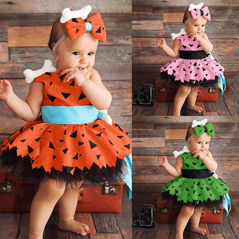 

Halloween Elegant Girls Dress Toddler Kids Caveman Costume Dog Bones Historical Cavegirl Mesh Tulle Princess Dress Party Outfits