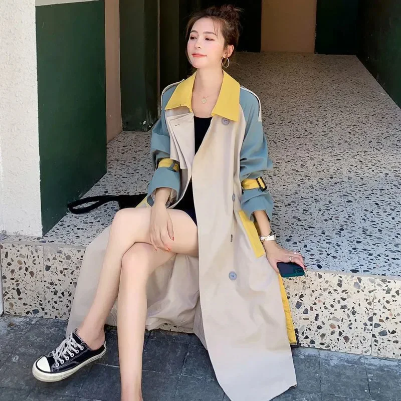 

high-quality Stitching Windbreaker Women Spring And Autumn Sashes Jacket Women Korean Temperament Lining Coat Women JJ783