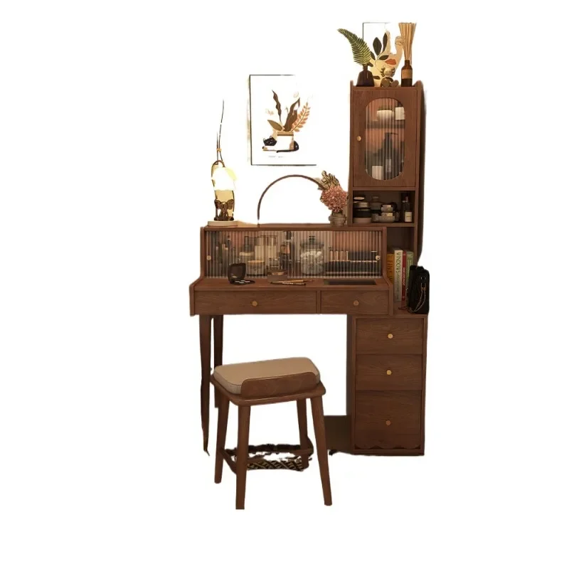 

Dresser Solid wood antique bedroom Walnut retro chest integrated American French makeup table