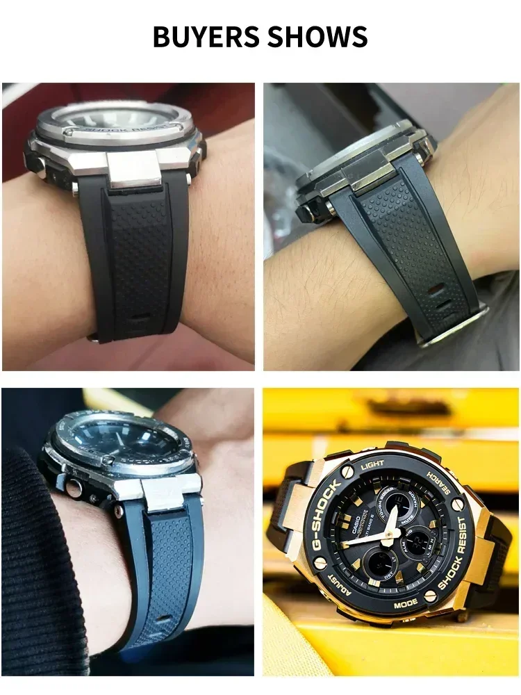 Черный ремешок для часов из силиконовой смолы 26x14 мм для Casio G-Shock, стальная серия в форме сердца, игольная пряжка, эргономичный дизайн, удобный на весь день