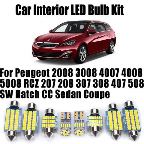Canbus 자동차 전구 키트 푸조 2008 3008 4007 4008 5008 RCZ 207 208 307 308 407 508 SW 해치 CC 세단 쿠페 인테리어 LED 조명