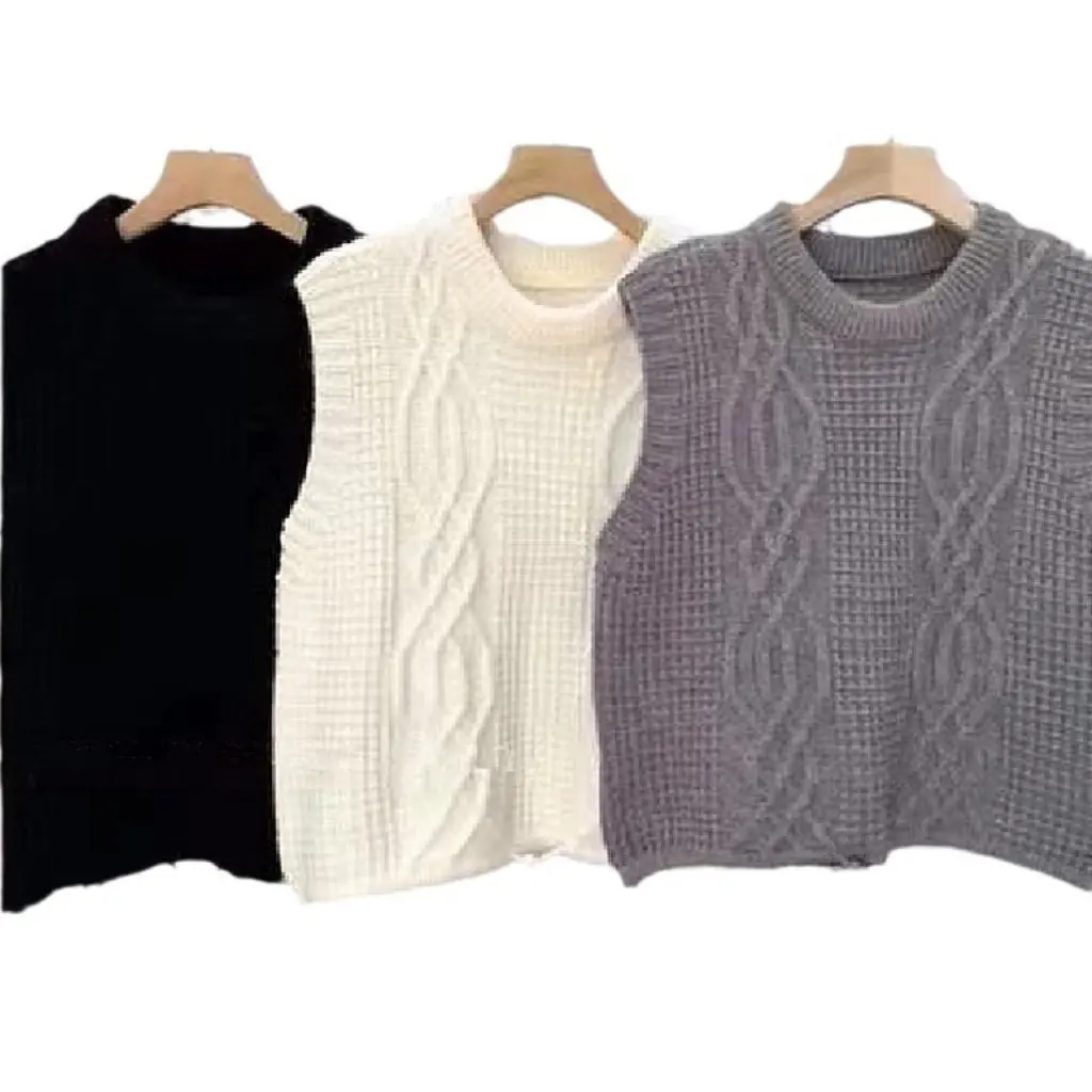 

Women's Vintage Academy Style Crewneck Pullover Sweater Vest Twist Knitted Drawstring All-match Spring
