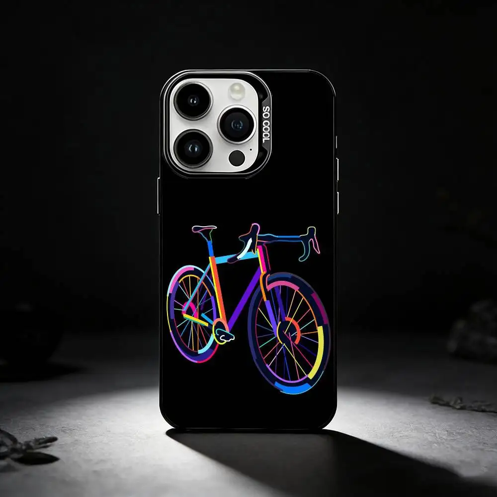 حافظة هاتف للدراجة الجبلية M لهواتف iPhone 17,16,15,14,13,12,11 Plus، Pro Max، XS، حافظة هاتف فضية ملونة