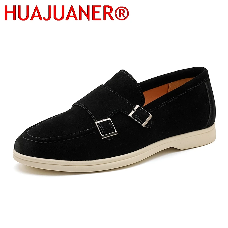 

Мужские повседневные кожаные лоферы с двойной пряжкой, легкие дышащие туфли, мужские мокасины для вождения с мягкой подошвой, деловые туфли без шнурков