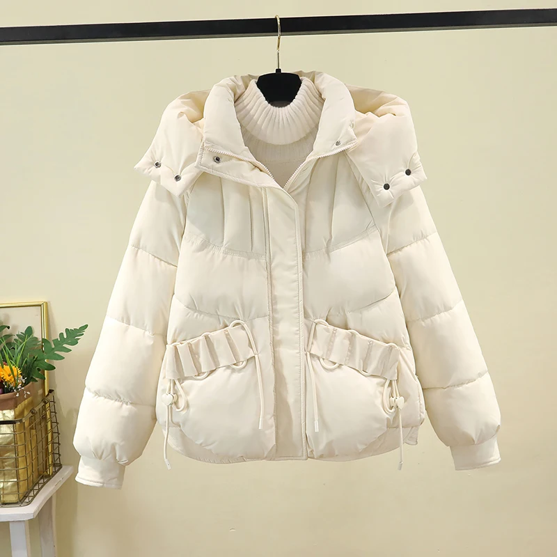 

Detachable Hat Thiened Cotton Jaet Women's ort Sle Winter Outerwear Loose Fit Warmth Faionable Korean Version