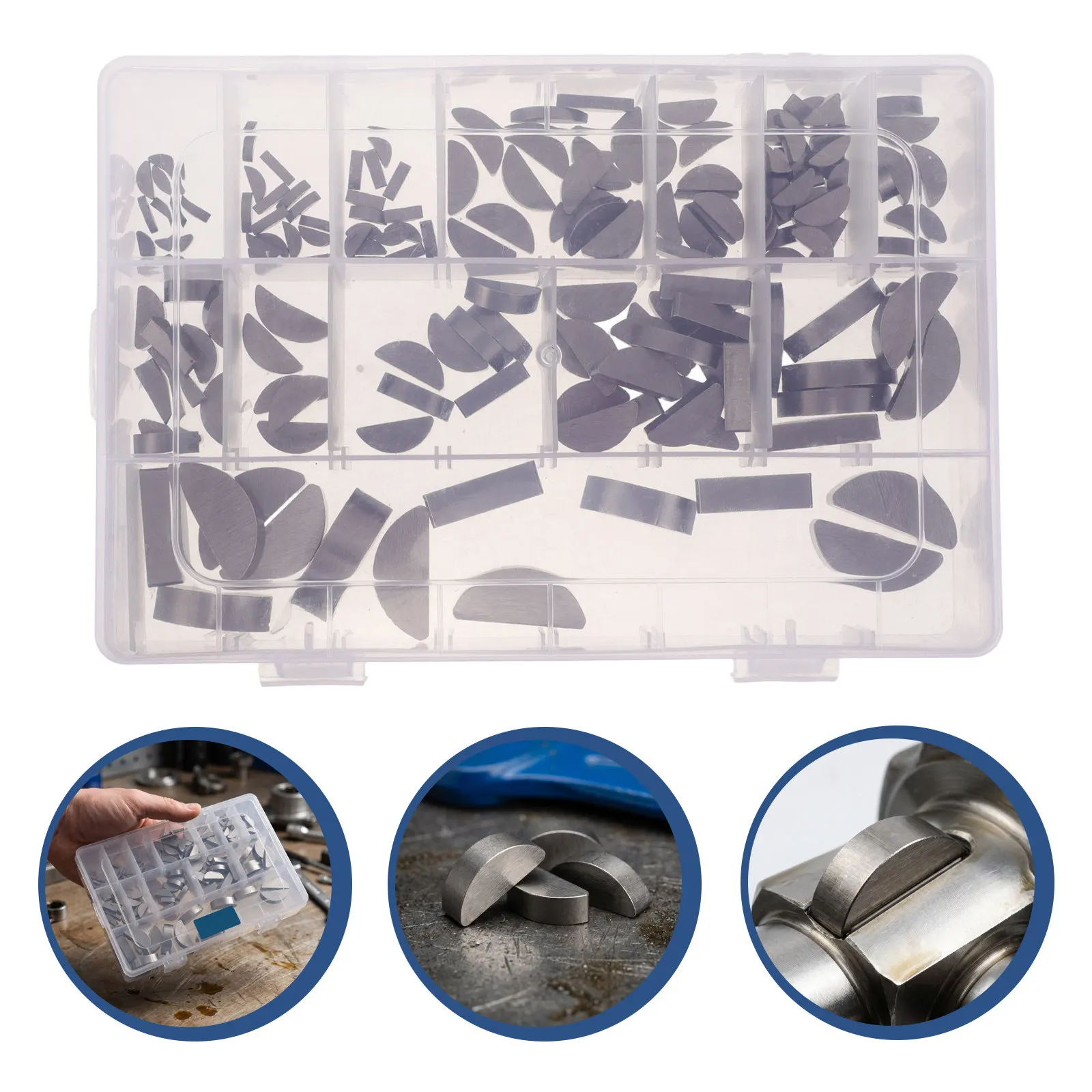 164Pcs Woodruff Keys Kit Carbon Steel Metric Semicircle Woodruff Key Assortment for Motorcycle Vehicle Engine Drive Shaft