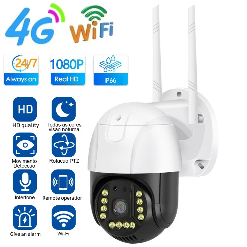 Outdoor Surveillance Camera 360 PTZ 4G WiFi Security Home Webcam 2 Way Audio Night Vision Baby Monitor Video Panoramic Camera