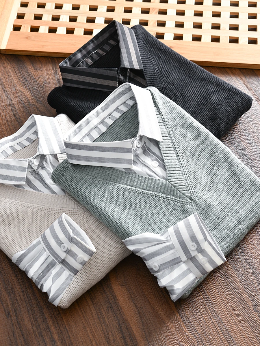 

Elegant Men's Long Sleeve Shirt Soft Comfortable Knitted Sweater Fashionable Autumn Outfit Casual Loose Fit Youthful Style