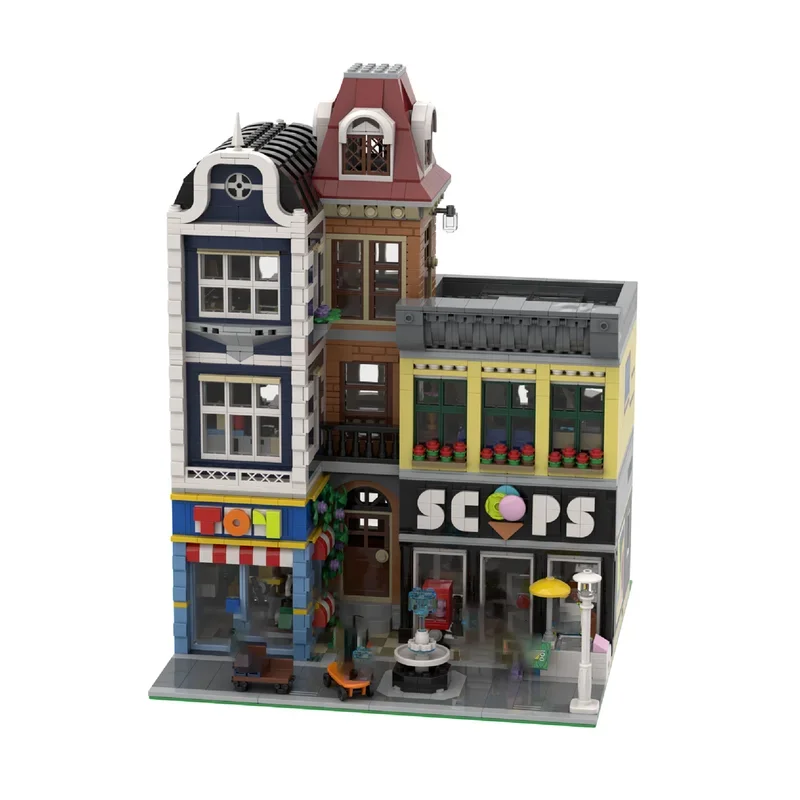 City Street View Model Moc Building Blocks Modualr Ice-cream Parlour Model Technology Brick DIY Assembly Construction HolidayToy