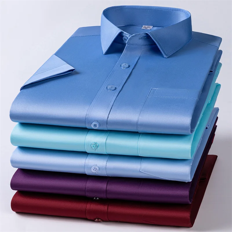 New Men Shirts Short Sleeves Dress Shirts For Men Slim Fit Camisa Social Business Blouse Pocket White Shirt Men's clothing S-7XL