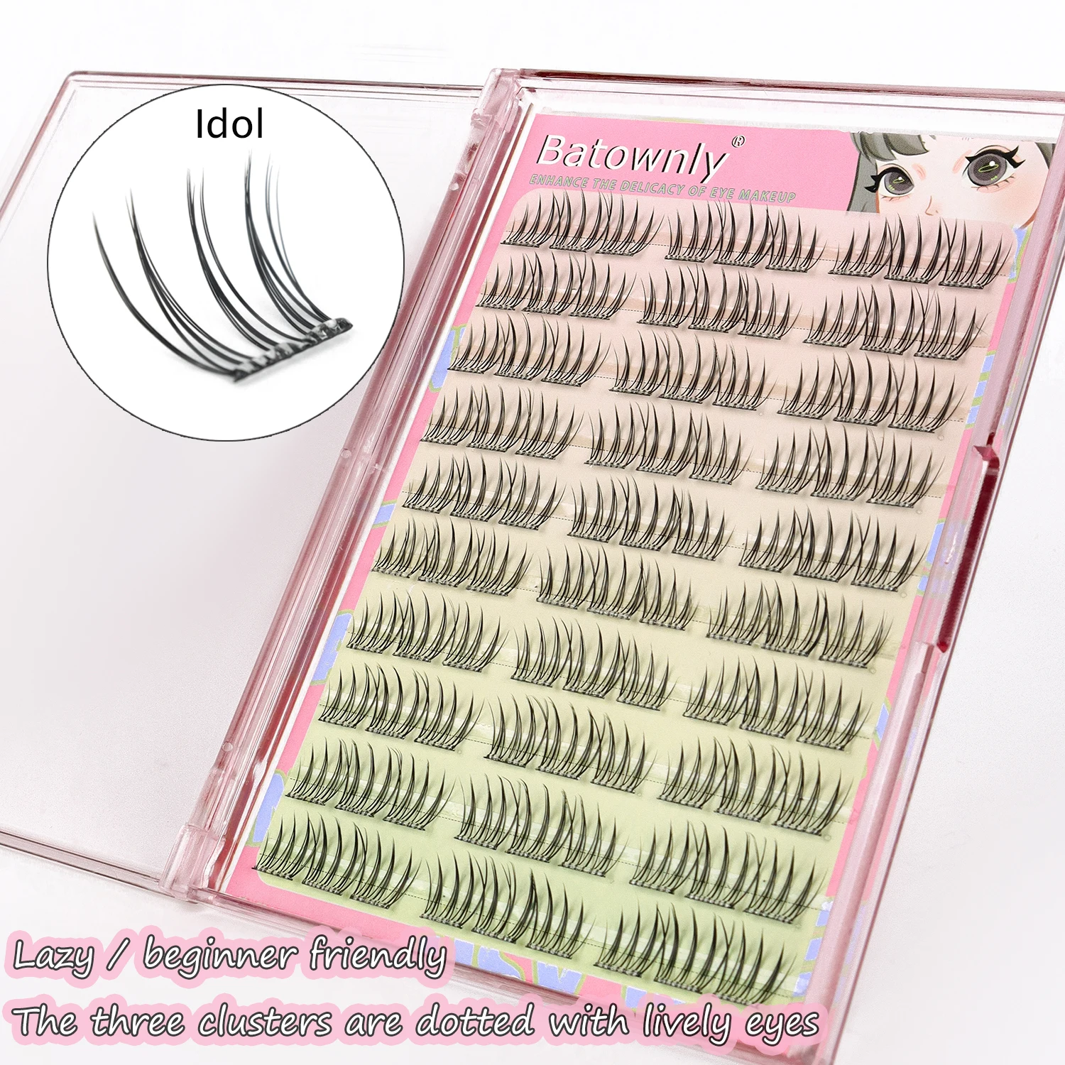 90 Pcs 자기 접착 속눈썹 클러스터 아이돌 단일 클러스터 DIY 소녀 그룹 자연 삼부작 만화 접착제없는 거짓 속눈썹