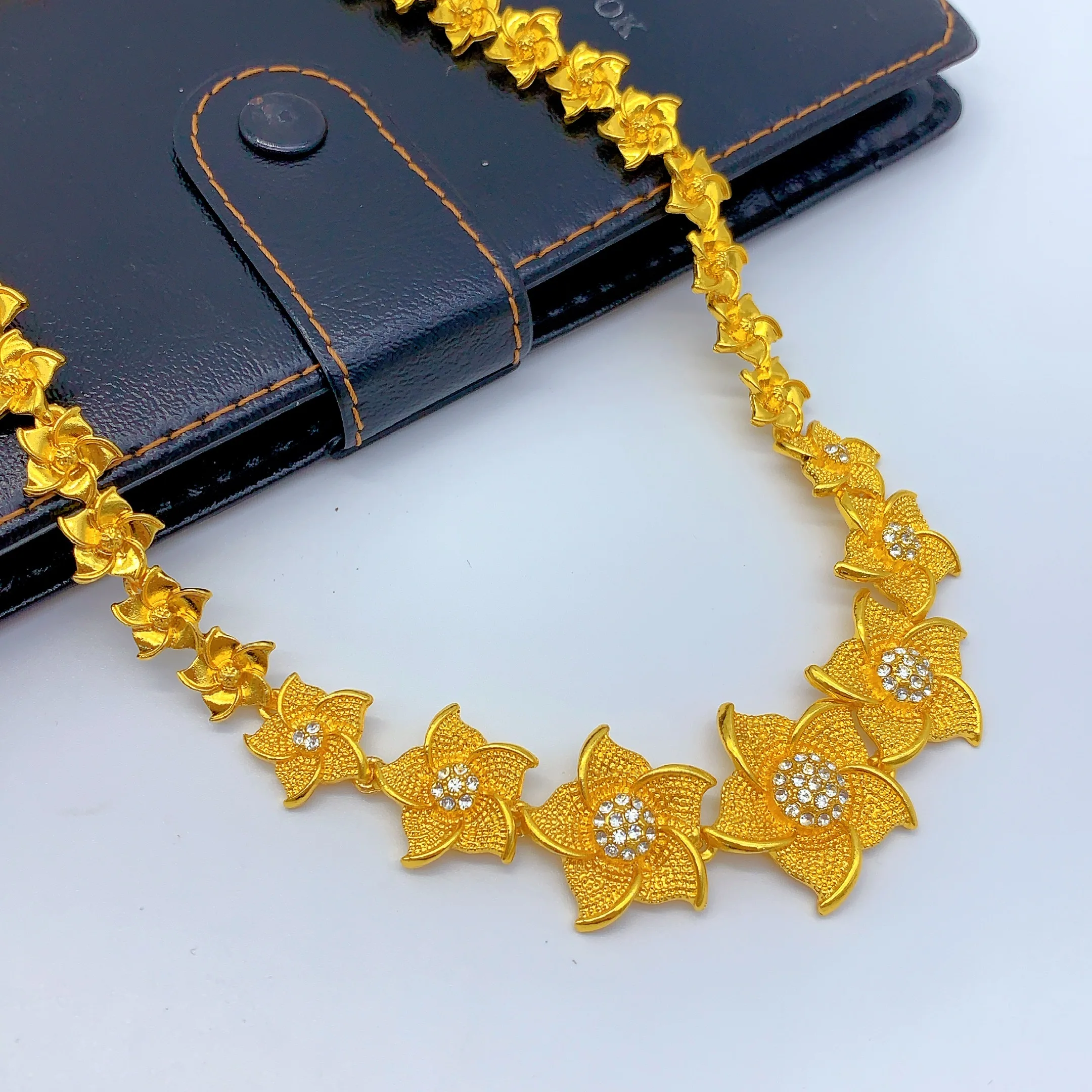 Brazilian Gold Plated Jewelry Set For Women Dubai Indian African Crystal Necklace Earrings Bridal Wedding Party Gift Jewellery