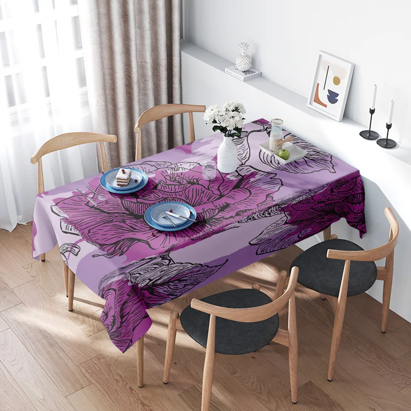 

Purple Floral Tablecloth Dining Room Decor Modern Home Decoration Linen Plaid Patterned Kitchen Covers Unique Tablecloths for Li