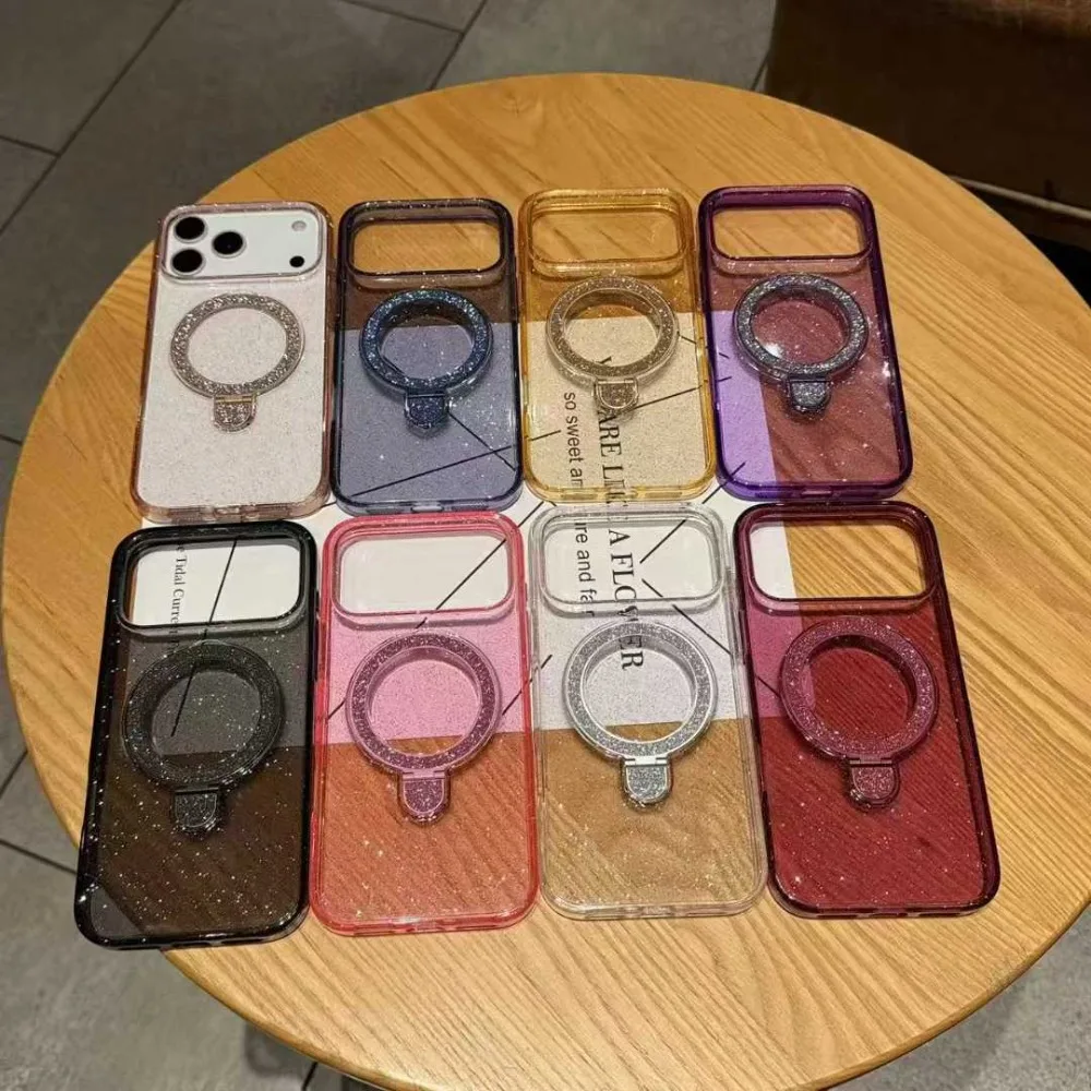 Fashion Bling Glitter Transparent Magnetic Ring Stand Case for iPhone 18 17 16 15 14 13 12 Pro Max Plus Shockproof Cover Funda - view 2