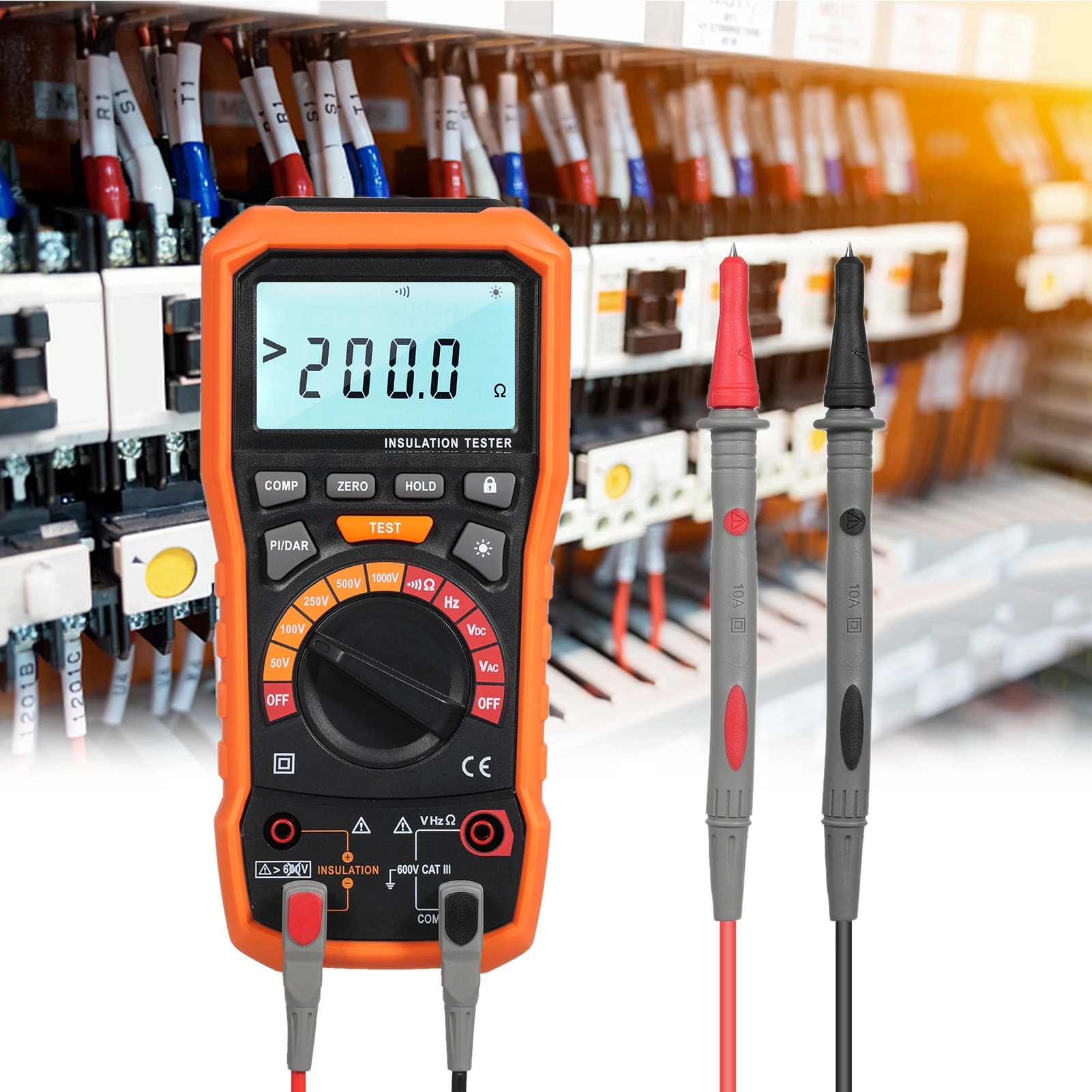 Tester di resistenza di isolamento 50/100/250/500/1000V megohmmetro e multimetro con 2 cavi di prova clip a coccodrillo misurazione AC/DC