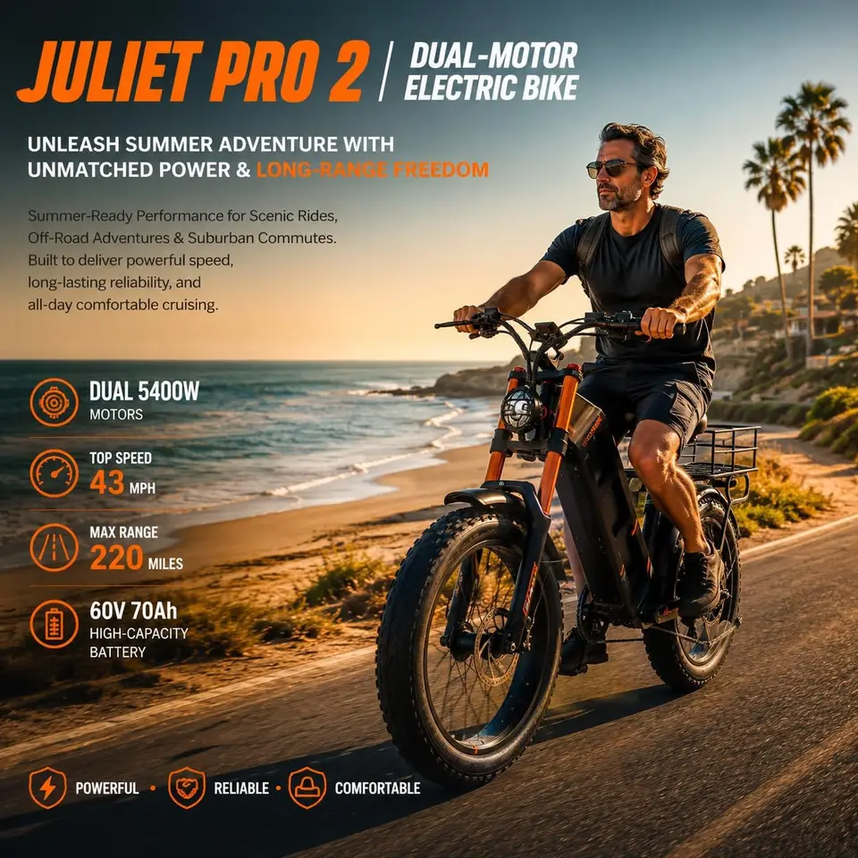 2026  Pro 2 Electric Bike for Adults, Peak 5400W Dual Motor, 43Mph, 60V 70Ah Battery for 220 Miles Range, 20" Fat T image 7