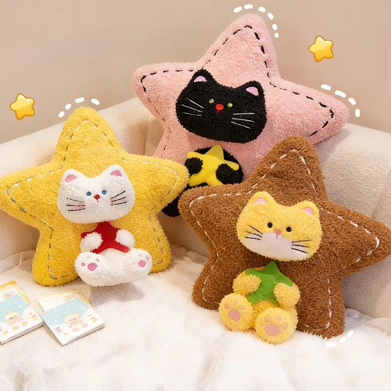 

Cute Star Shaped Cat Pillow Plush Toy Soft Fluffy Kawaii Cat Stuffed Doll with Colorful Stars Perfect for Bedroom Decor and Gift