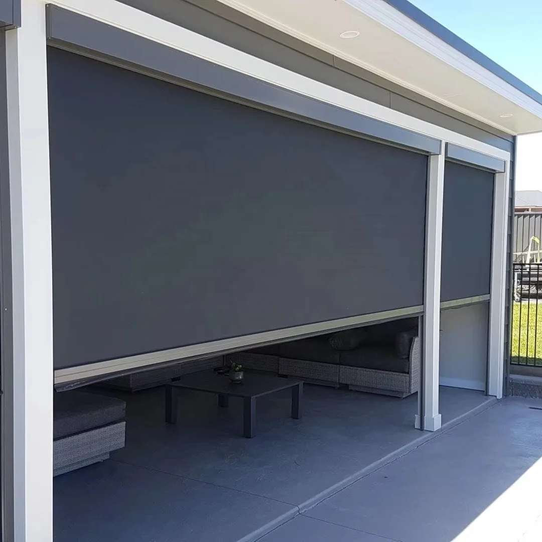 

Custom Size Zip Track Outdoor Window Screen Modern Waterproof and Windproof Sun Shading Remote Control Roller Blind Curtain