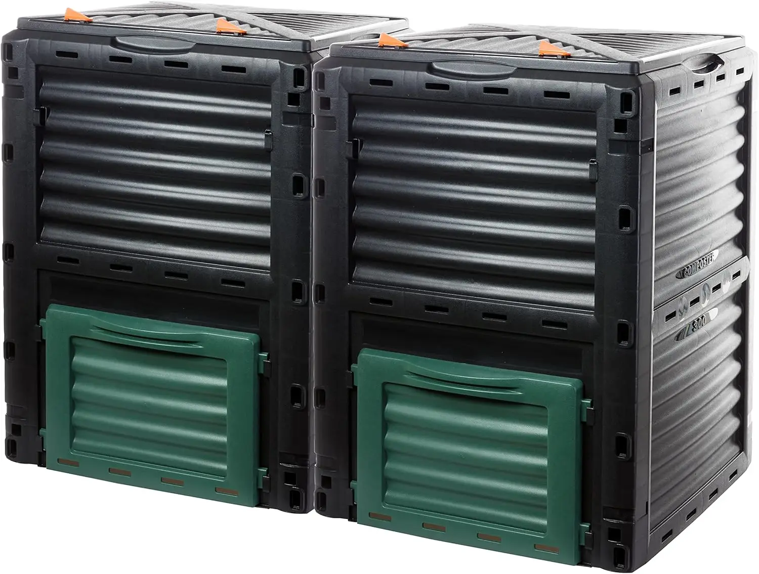 Öko-Komposter-Set mit 2 Stück, 300 l recyceltem Kunststoff mit Klappdeckel, thermischer Kompostbehälter für Garten- und Küchenabfälle