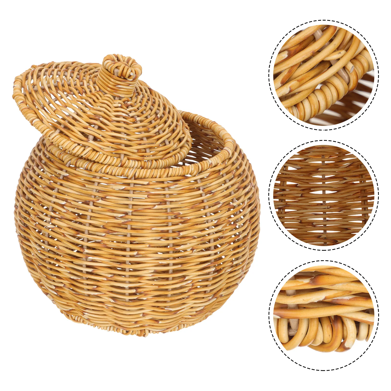 

Round Storage Basket with Lid Premium Woven Design Multi-Function Fruit Egg Holder for Home Desktop Daily Use Decorative and