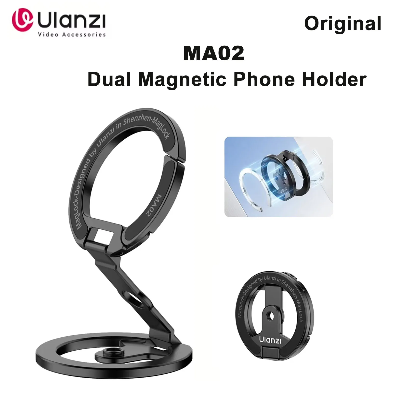 Original Ulanzi MA02 MagLock Dual Magnetic Phone Holder Thin Foldable for Fitness Vlog Smartphone Live Streaming Shooting