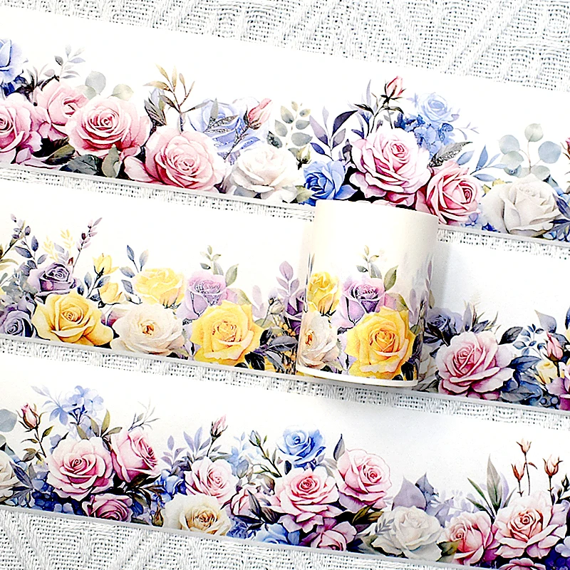 50mm*2m Flower Masking Washi Tape Decorative Sticker Vintage PET Material Creative DIY Journal Collage Stationery Diary Deco