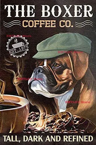 Metal Tin Sign Wall Decor Boxer Dog Signs Wall Art Hanging Plaque Aluminum Signage Posters 8x12 Inch