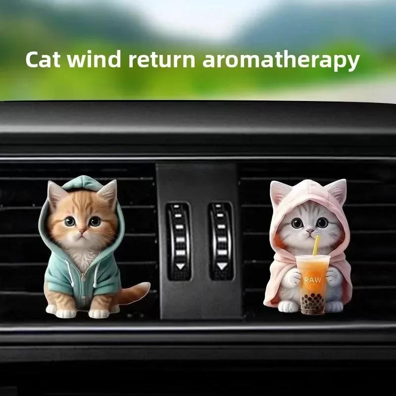 

1/2 Pcs Hoodie Kitten Finished Ventilating Clip Car Decoration Aromatreatment Acrylic Accessories long-lasting fragrance