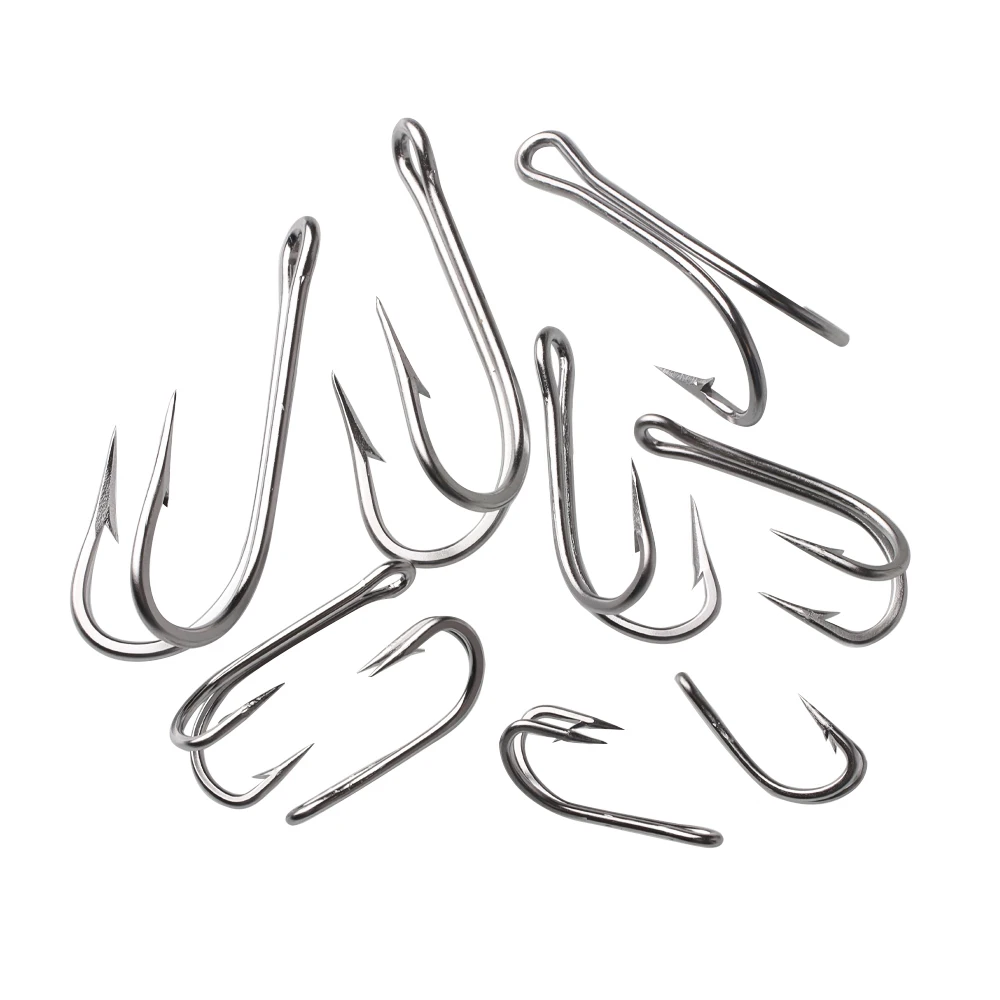 ELLLLV #28-#20 Sea Fishing Double Hook Heavy-duty Stainless Steel Twin Hook for Plugs Trolling Lure Tuna Shark Boat Fishing