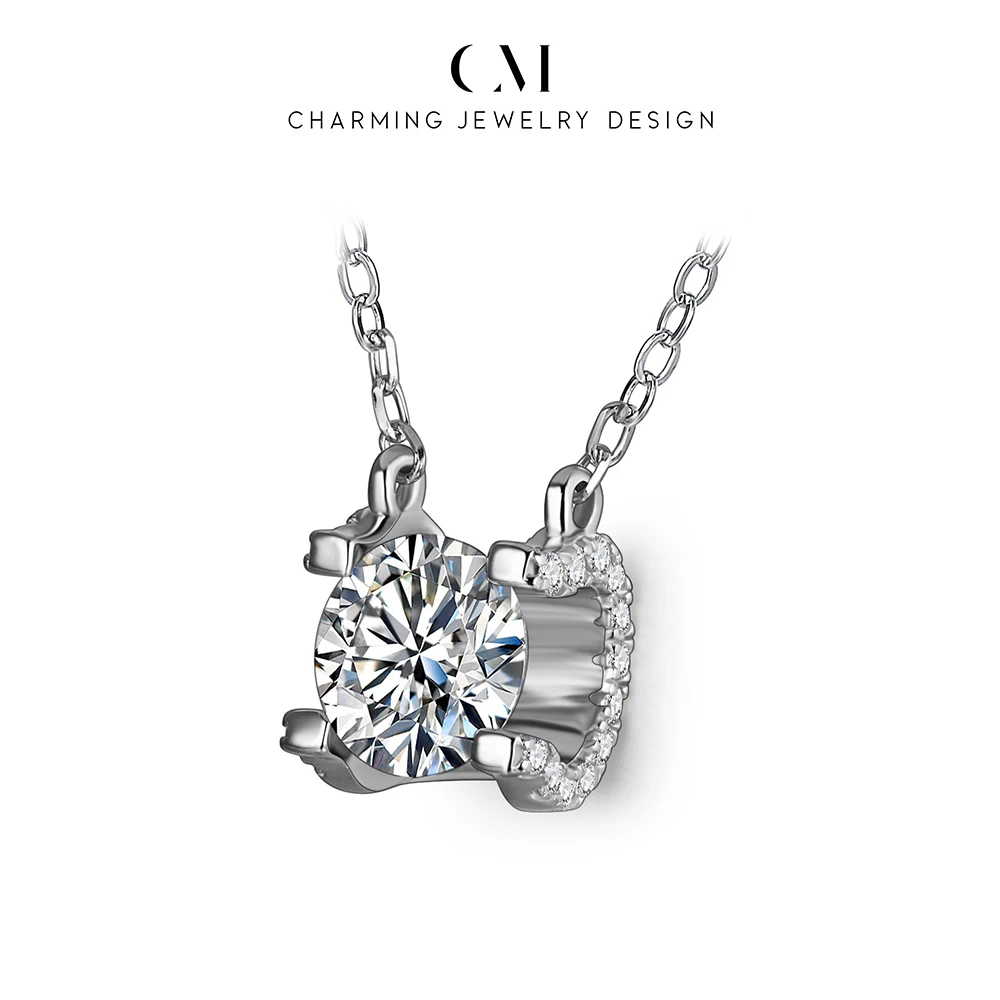 CHARMING Classic Worthy Round 1.0CT Moissanite Necklace 925 Sterling Silver for Women Daily Jewelry Gifts Engagement Anniversary