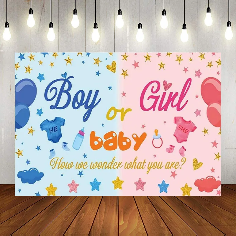 Gender Reveal Backdrop Decorations Baby Shower Banner Boy or Girl Photo Photographic Background Party