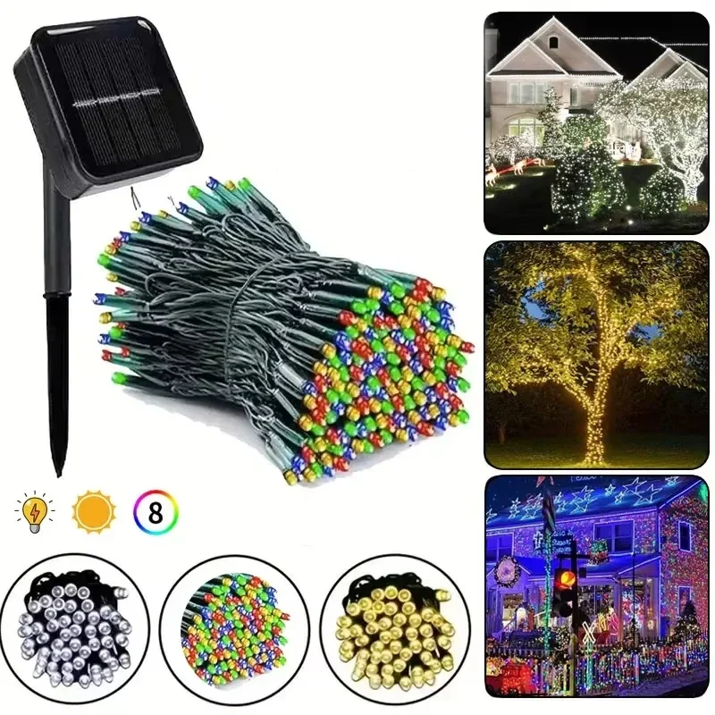 Solar String Lights with 8 Lighting Modes IP65 Solar-Powered Fairy Lights for Garden Patio Wedding Trees Parties Camping Decor