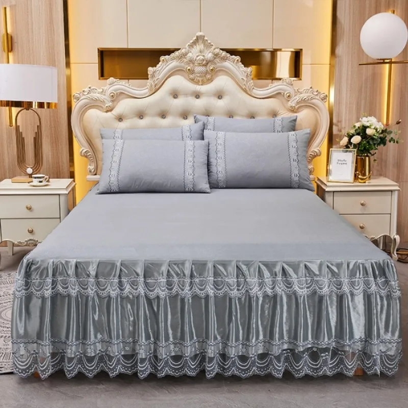 1 piece of single lace bed skirt family bed sheet machine washable mattress protection cover sandblasted embossed bed