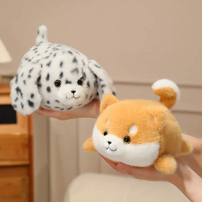 Cute Round Puppy Stuffed Animal Plush, Fluffy Lying Dog Doll, Kawaii Pet Plush Toy for Gifts.