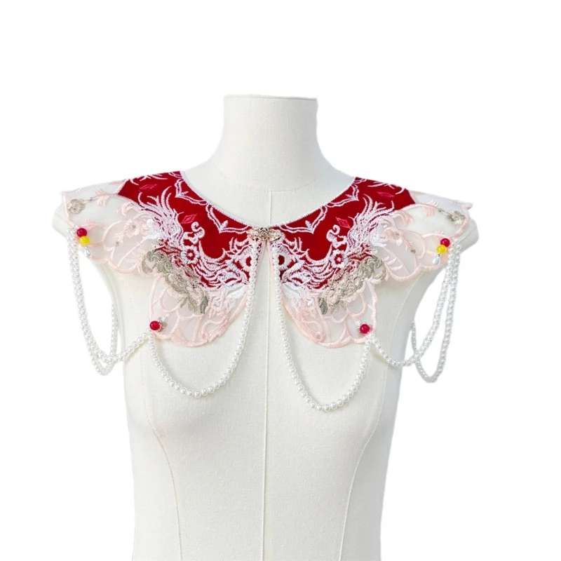 Traditional Chinese Embroidered Decorative Collar Sewing Applique DIY Necklines with Flower Pattern for Girls Hanfu Show