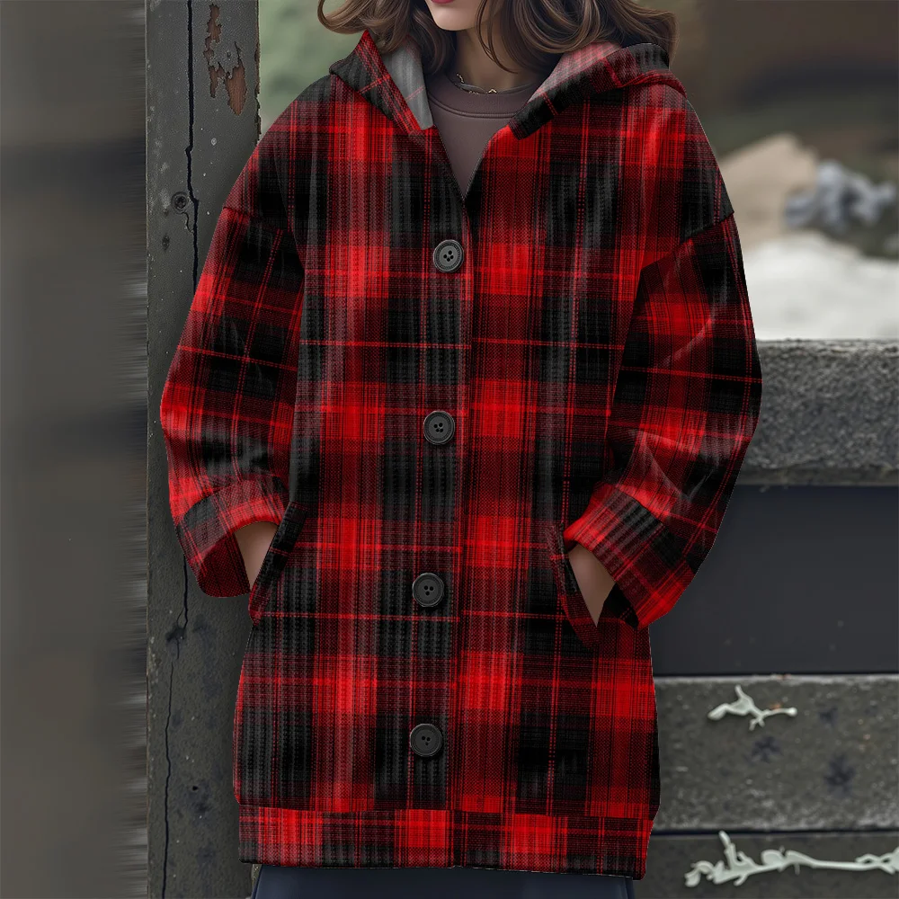 

Классический клетчатый длинный свитер, полосатый повседневный женский свитер с геометрическим узором, свитер с капюшоном и абстрактной геометрией