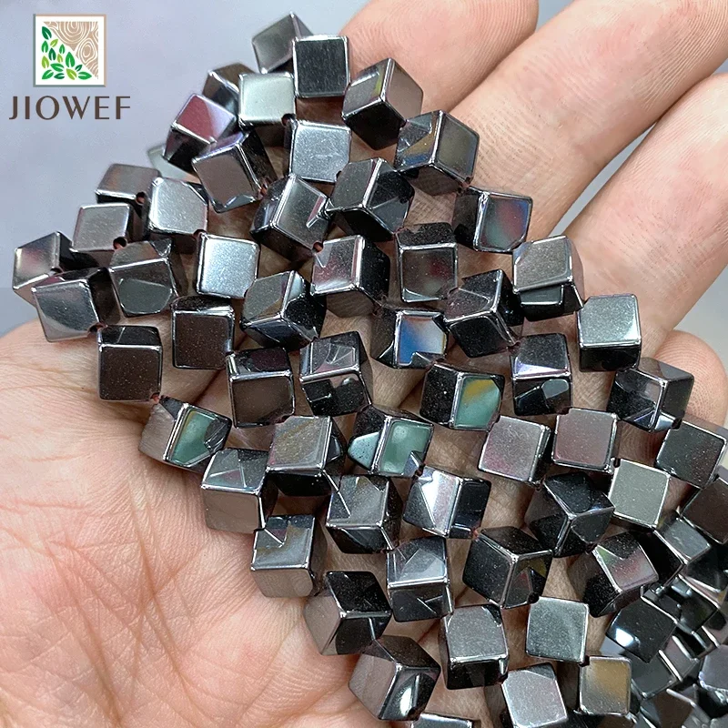 4/8mm Natural Stone Smooth Oblique Cube Hematite Loose Beads for Jewelry Making DIY Handmade Bracelet Accessories 15'' Inch